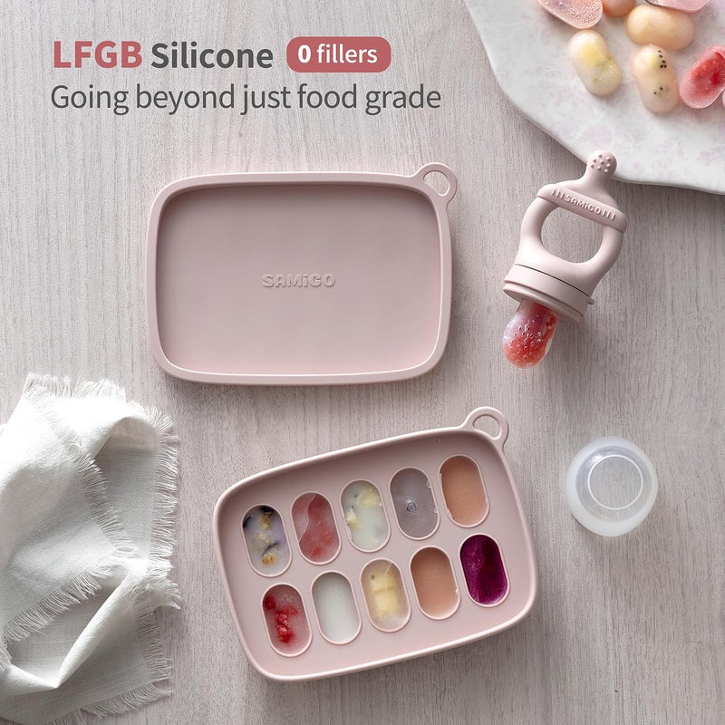 SAMiGO Baby Food Fruit Feeder and Breastmilk Popsicle Mold Set, Silicone Fruit Teether, Food Feeder Pacifier for Teething Relief, Freezer Tray, Baby Feeding Essentials, 4 Months+ - Image 2